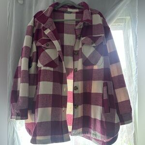 Plaid Women's Jacket - Pink and White